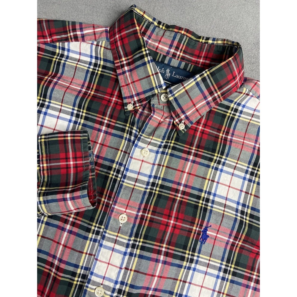 Ralph Lauren‎ Shirt Men XL Red Navy Tartan Plaid Classic Long Sleeve Preppy